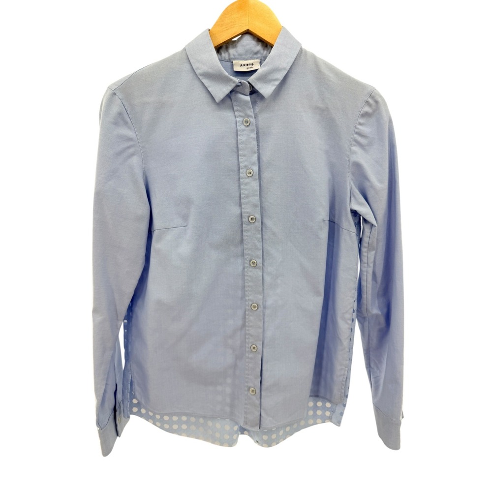 Akris Punto Womens‎ Light Blue Cotton Eyelet Lace Back Button Down Shirt Size 6